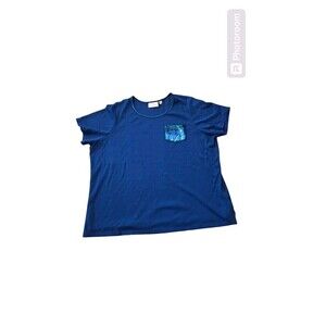 Quaker Factory By Jeanne‎ Bice Blue Top Size 2X Bedazzled Pocket